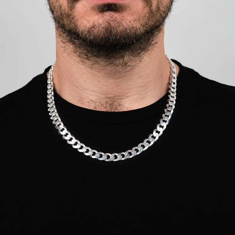 Men's 9mm Italian Heavy Sterling Silver Curb Chain Necklace