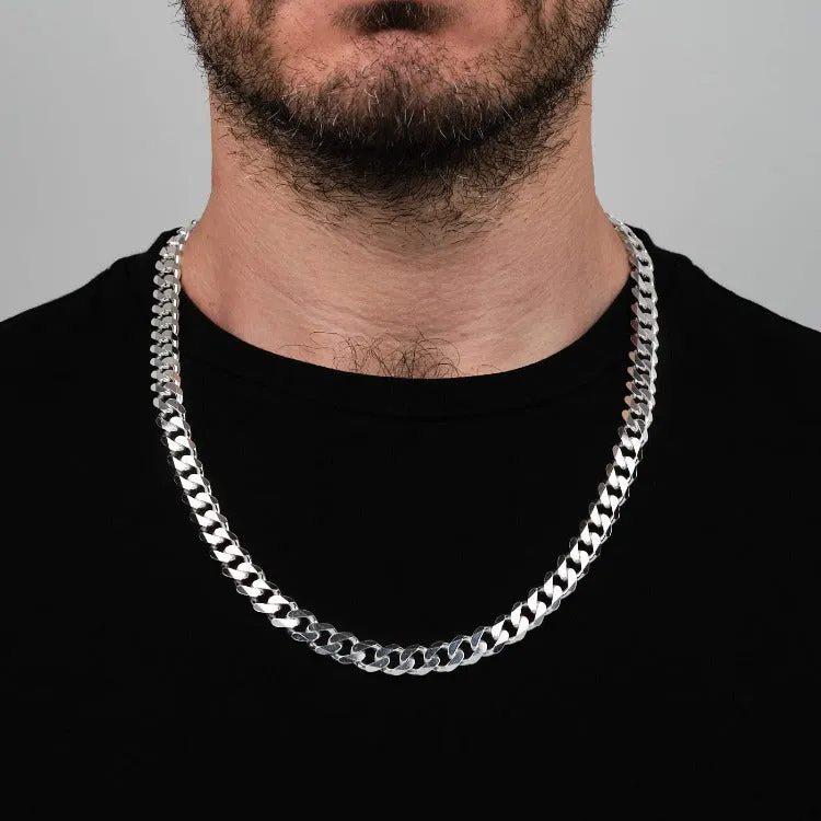 Men's 9mm Italian Heavy Sterling Silver Curb Chain Necklace
