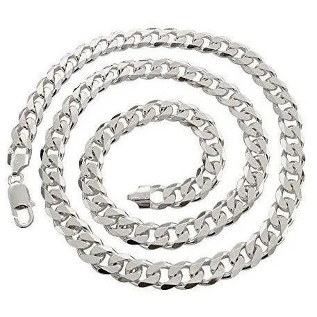 Men's 9mm Italian Heavy Sterling Silver Curb Chain Necklace