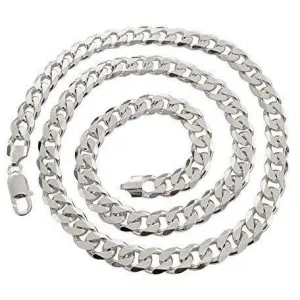 Men's 9mm Italian Heavy Sterling Silver Curb Chain Necklace