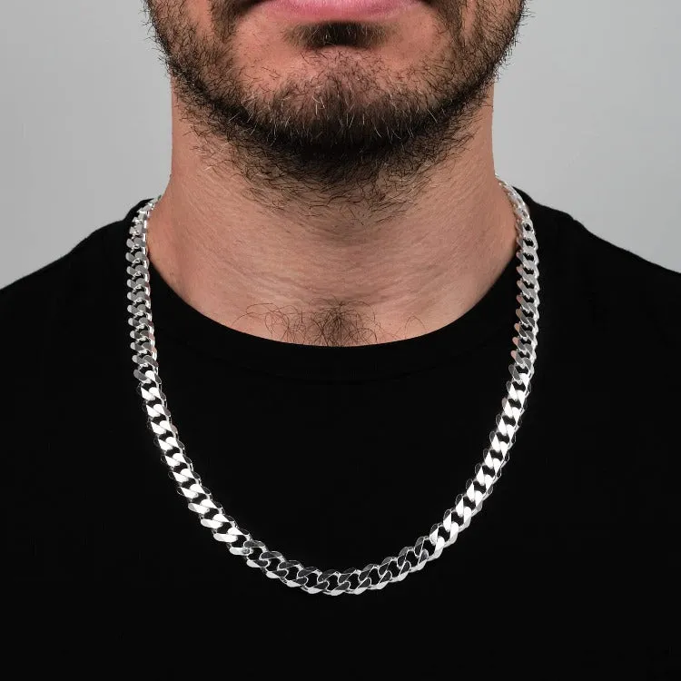 Men's 9mm Italian Heavy Sterling Silver Curb Chain Necklace