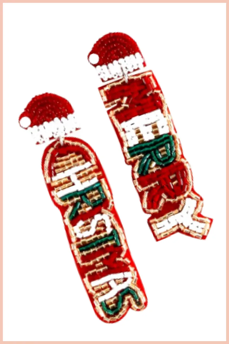 Merry Christmas Seedbead Earrings