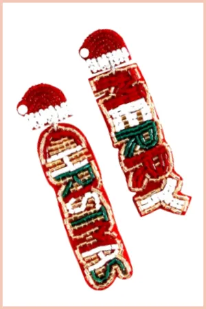 Merry Christmas Seedbead Earrings