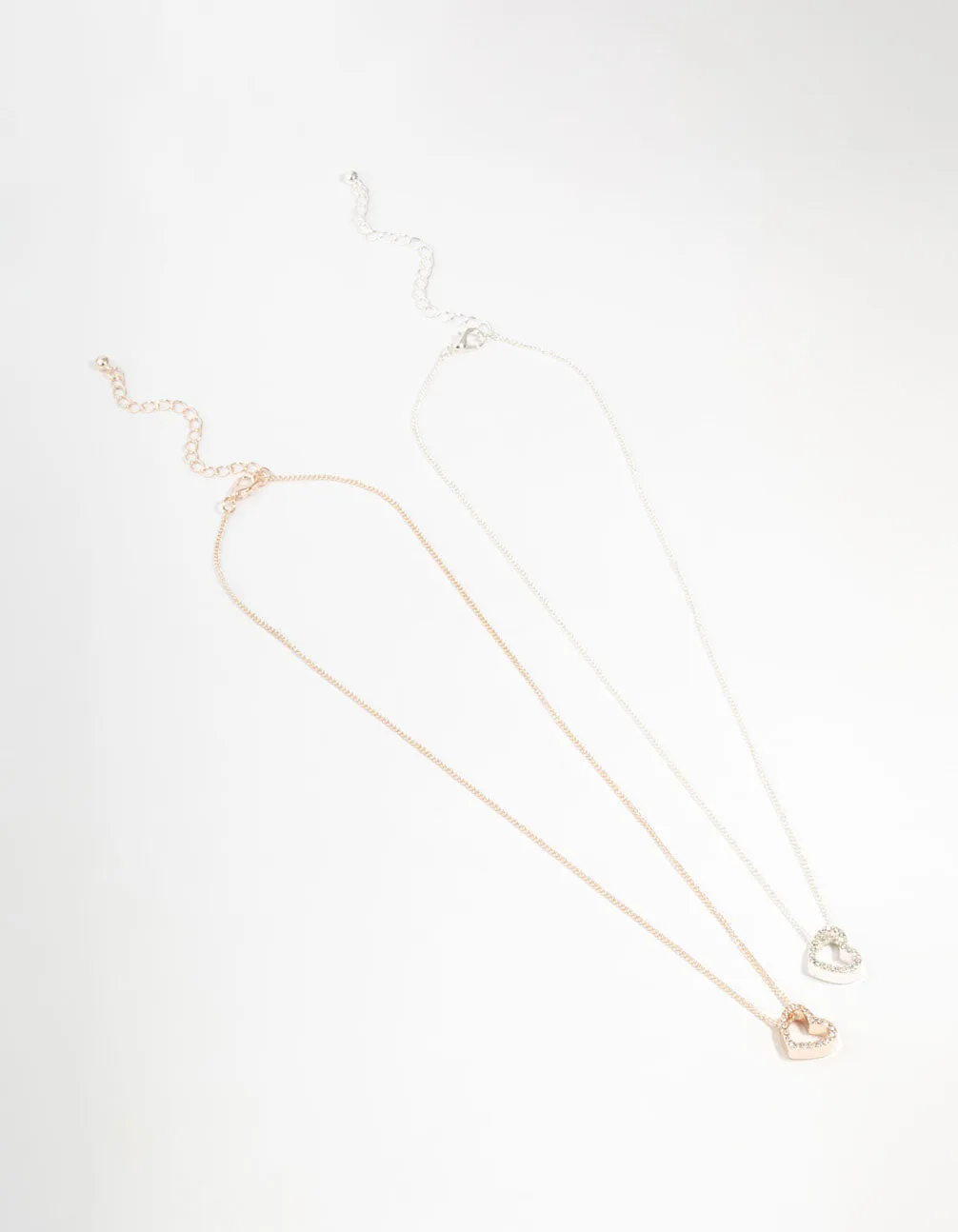 Mixed Metals Diamante Side Heart Necklaces 2-Pack