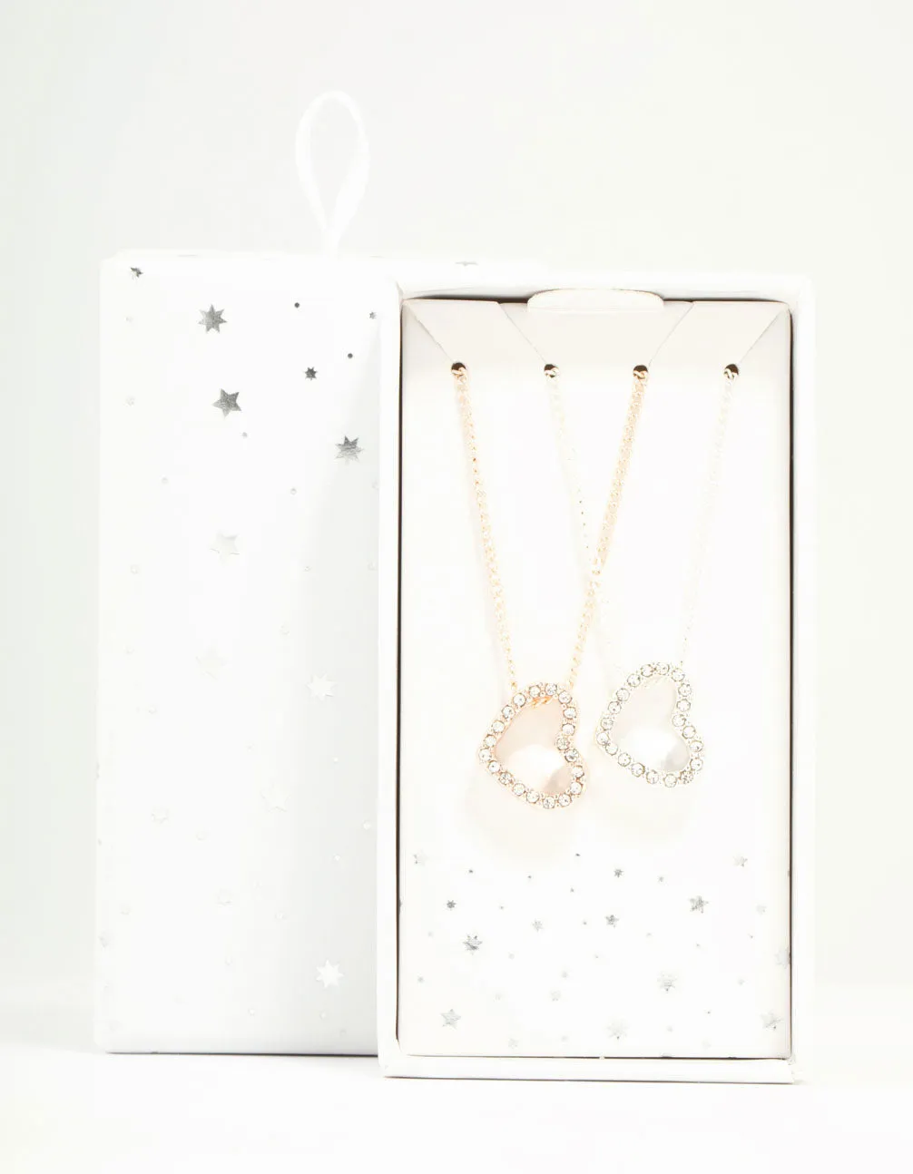 Mixed Metals Diamante Side Heart Necklaces 2-Pack