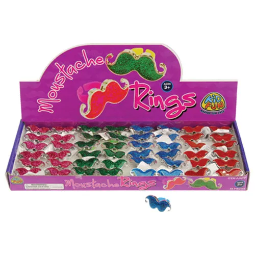 Moustache Rings Novelty 48 Pieces (Box)