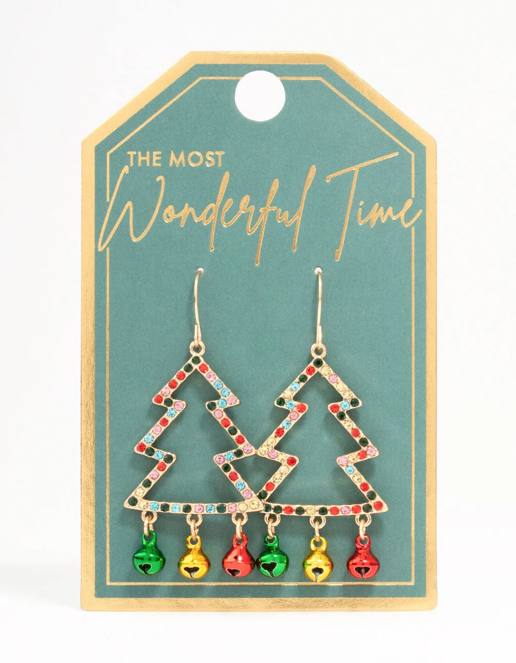 Multicoloured Diamante Tree & Bells Drop Earrings