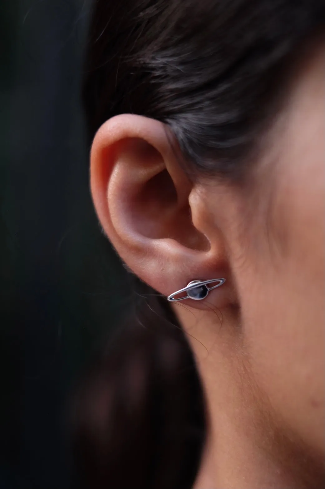 Otherworldly Planet Studs in Silver Tone