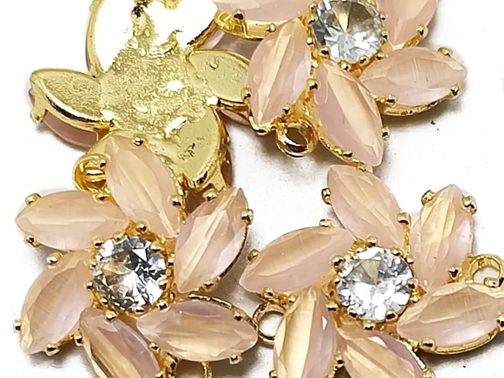 Peach & Green Flower Stone Charms