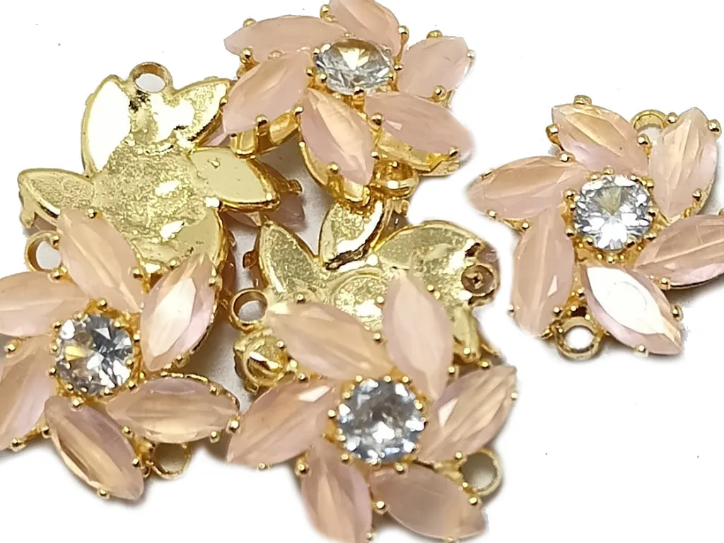 Peach & Green Flower Stone Charms