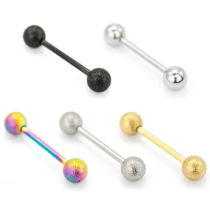 Pierce2go 5 Pack Sandblast Barbell Rings, Stainless Steel Tongue Ring, 14 Gauge - 5/8" Barbell Length
