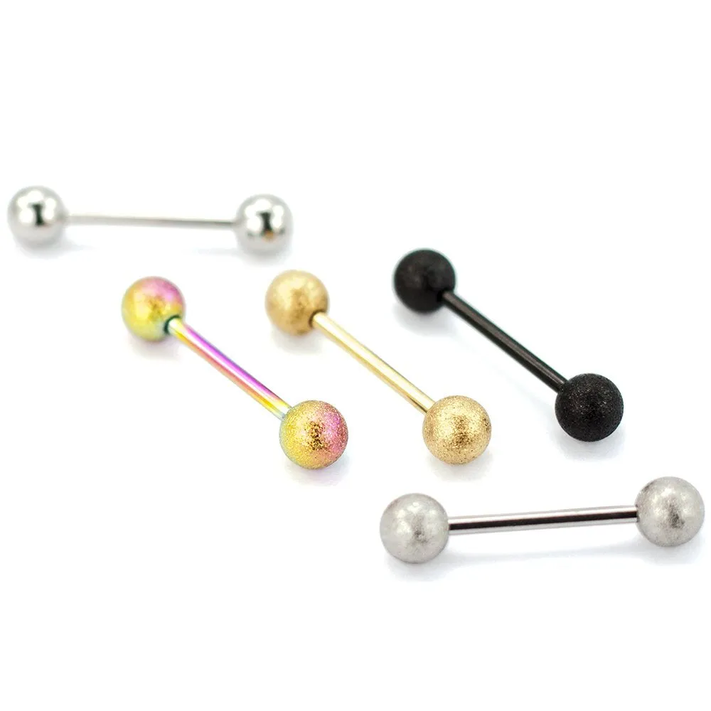 Pierce2go 5 Pack Sandblast Barbell Rings, Stainless Steel Tongue Ring, 14 Gauge - 5/8" Barbell Length