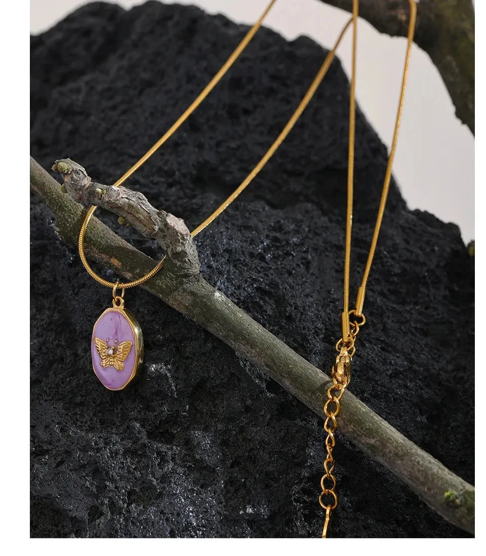 Pink Butterfly Pendant Necklace