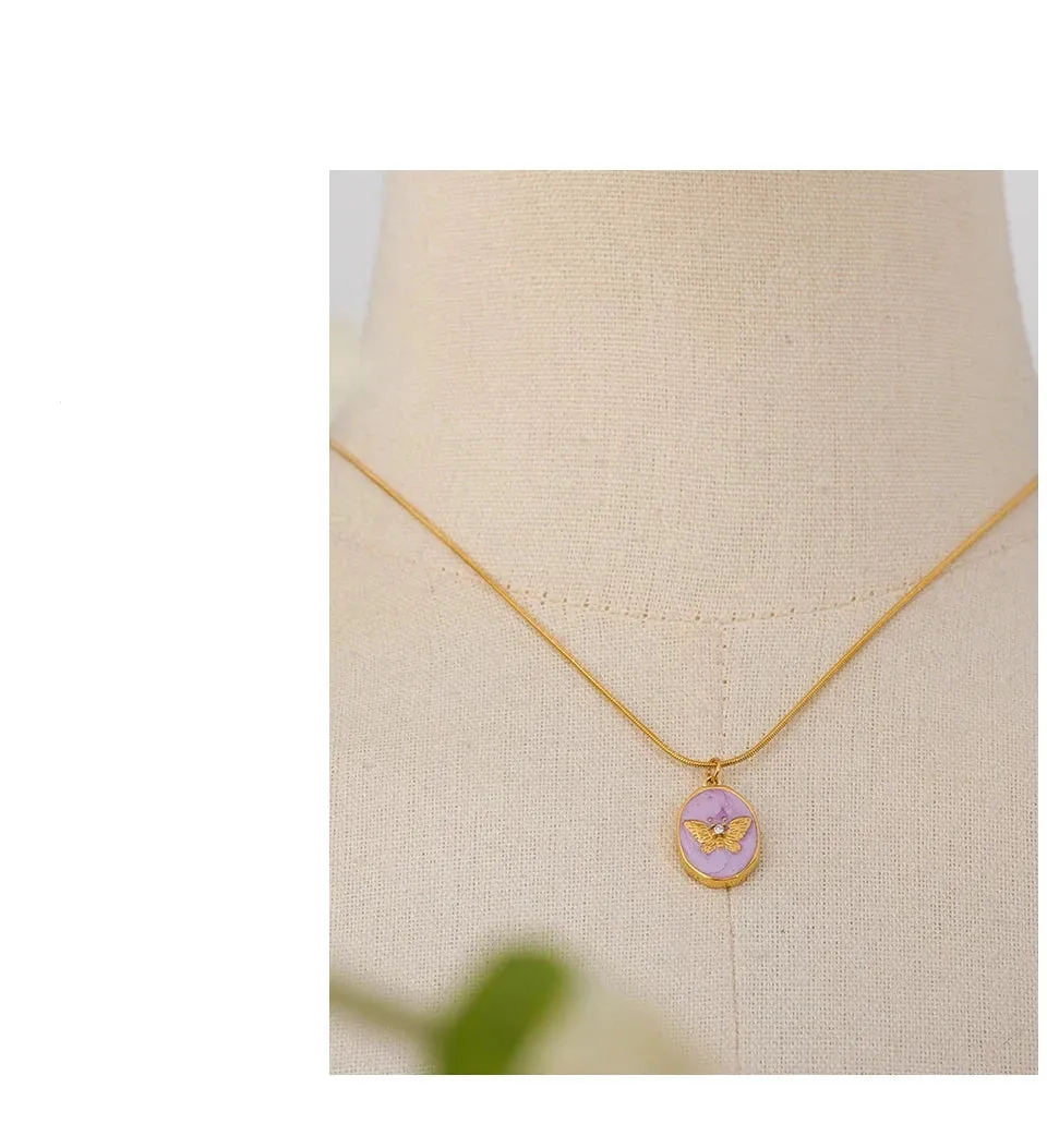 Pink Butterfly Pendant Necklace