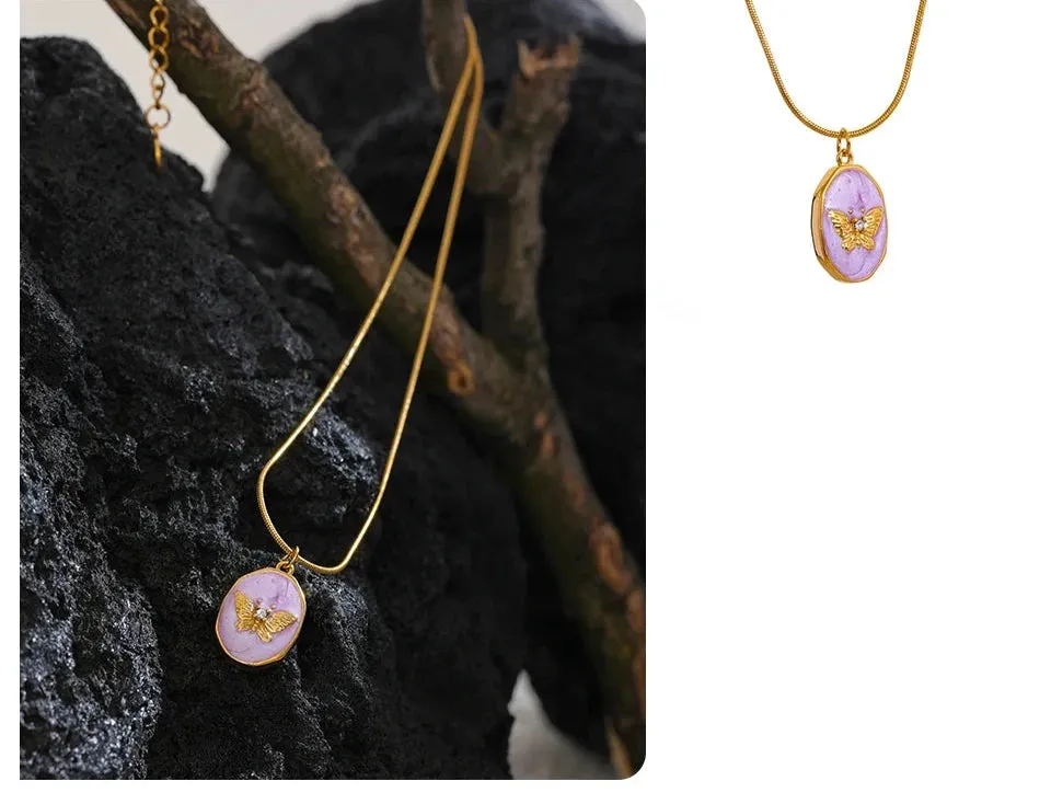 Pink Butterfly Pendant Necklace