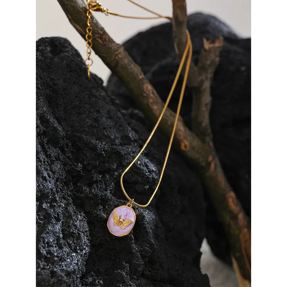 Pink Butterfly Pendant Necklace