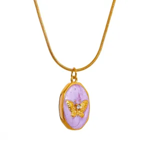 Pink Butterfly Pendant Necklace