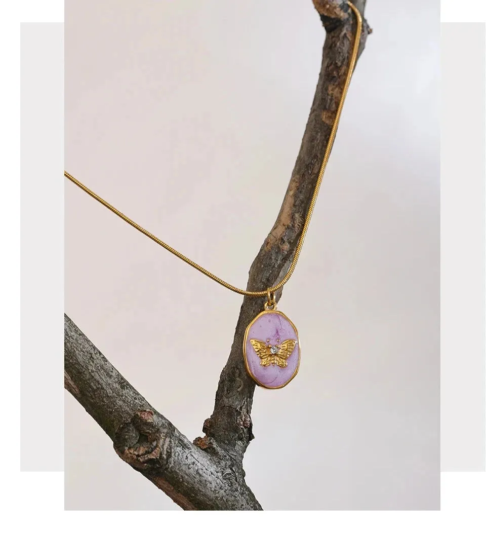 Pink Butterfly Pendant Necklace