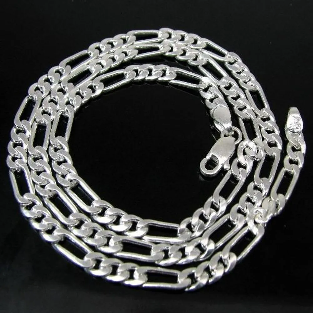 Real Solid Silver Figaro Link Design Chain 20 Inches