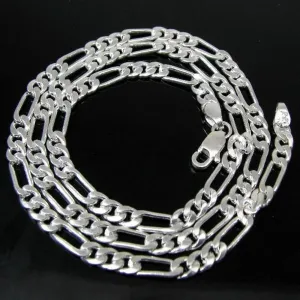 Real Solid Silver Figaro Link Design Chain 20 Inches