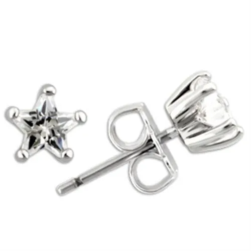 Rhodium 925 Sterling Silver Earrings with AAA Grade CZ in Clear for Women Clear Stone Color Style 0W157
