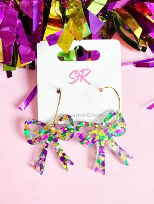 Sandy   Rizzo Mardi Gras Bow Hoop Earrings