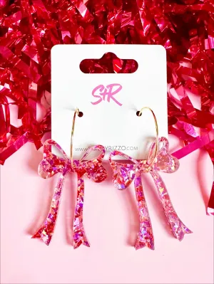 Sandy   Rizzo Pink Confetti Bow Hoop Earrings