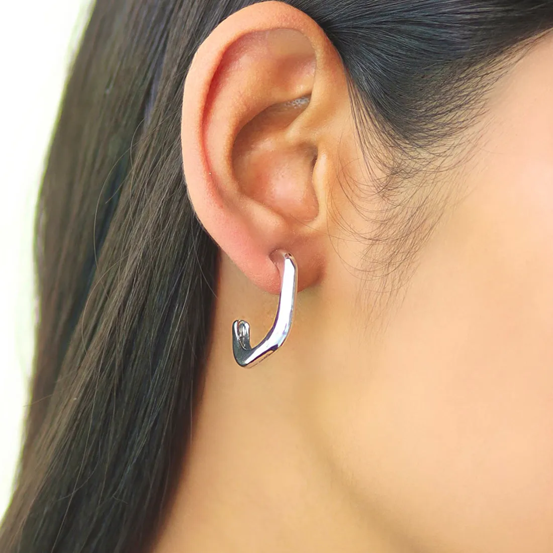 Set Of 2 Rose Gold & Silver Rounded Square Open-Hoop Earrings