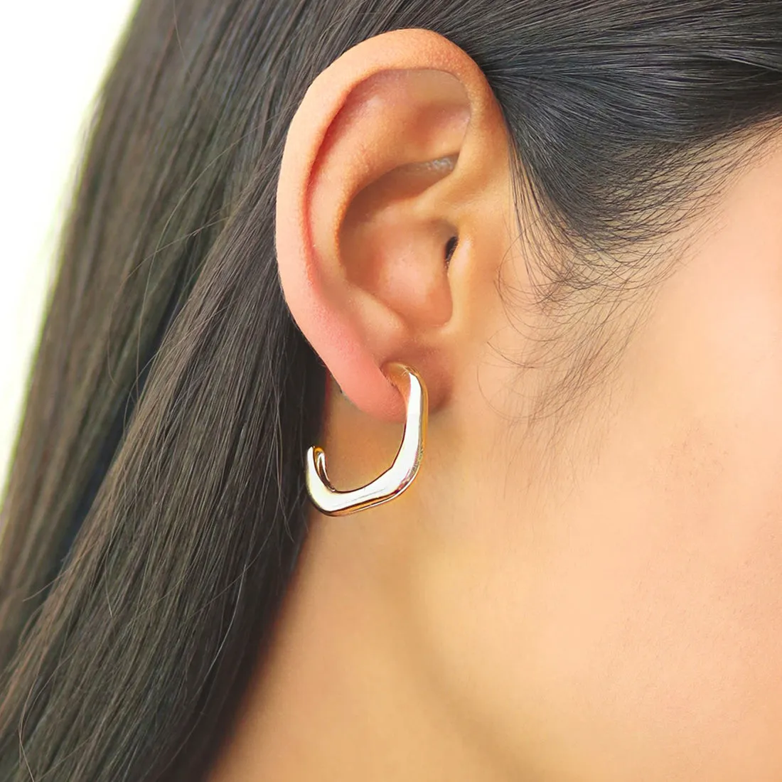 Set Of 2 Rose Gold & Silver Rounded Square Open-Hoop Earrings