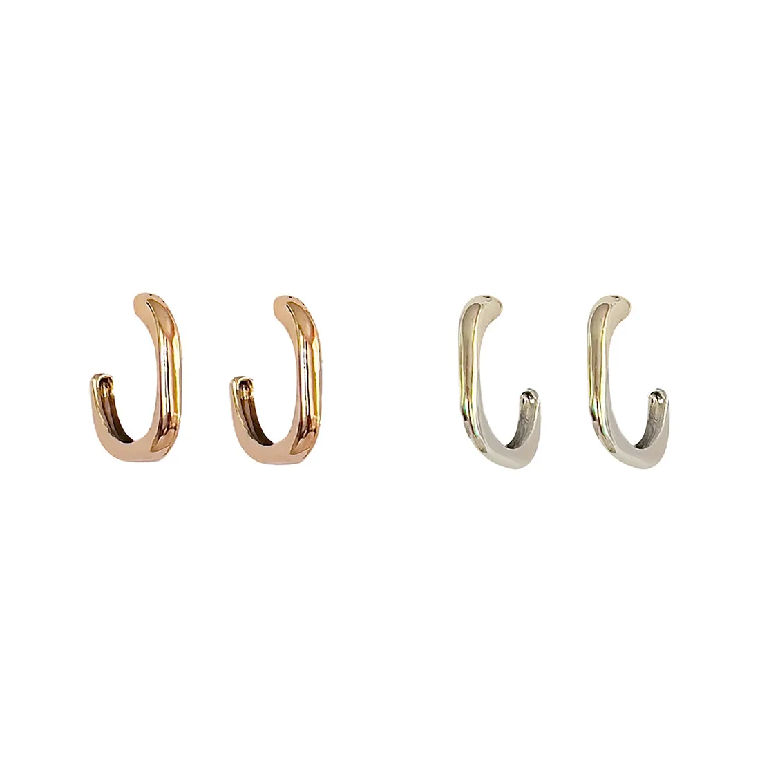 Set Of 2 Rose Gold & Silver Rounded Square Open-Hoop Earrings