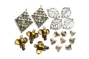 Silver & Golden Pendant Charms and Beads Caps Combo