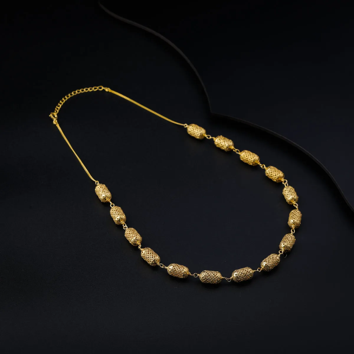 Silver Cylindrical Filigree Bead Necklace (Gold Plated)