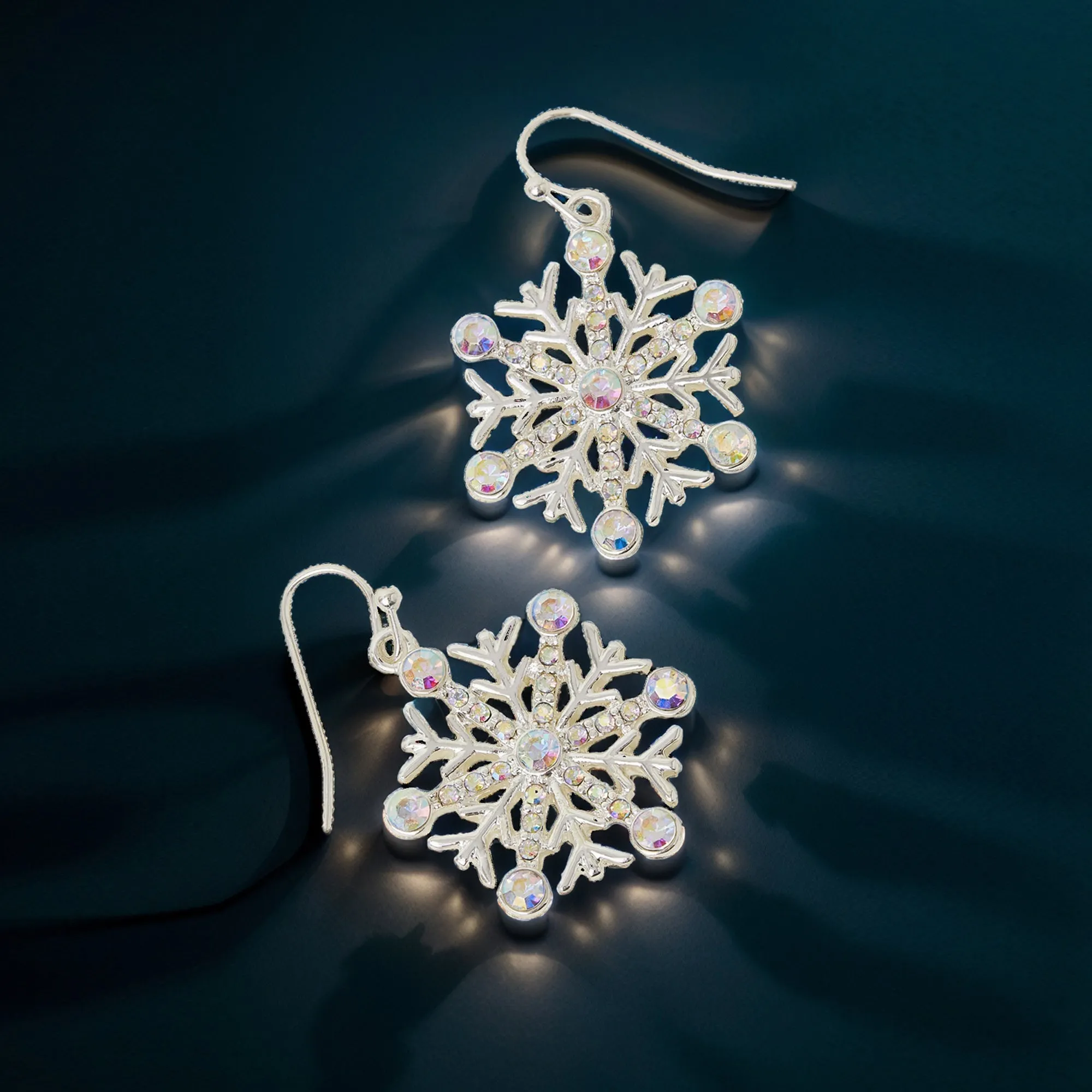 Silver Sparkle Snowflake Drop Earrings