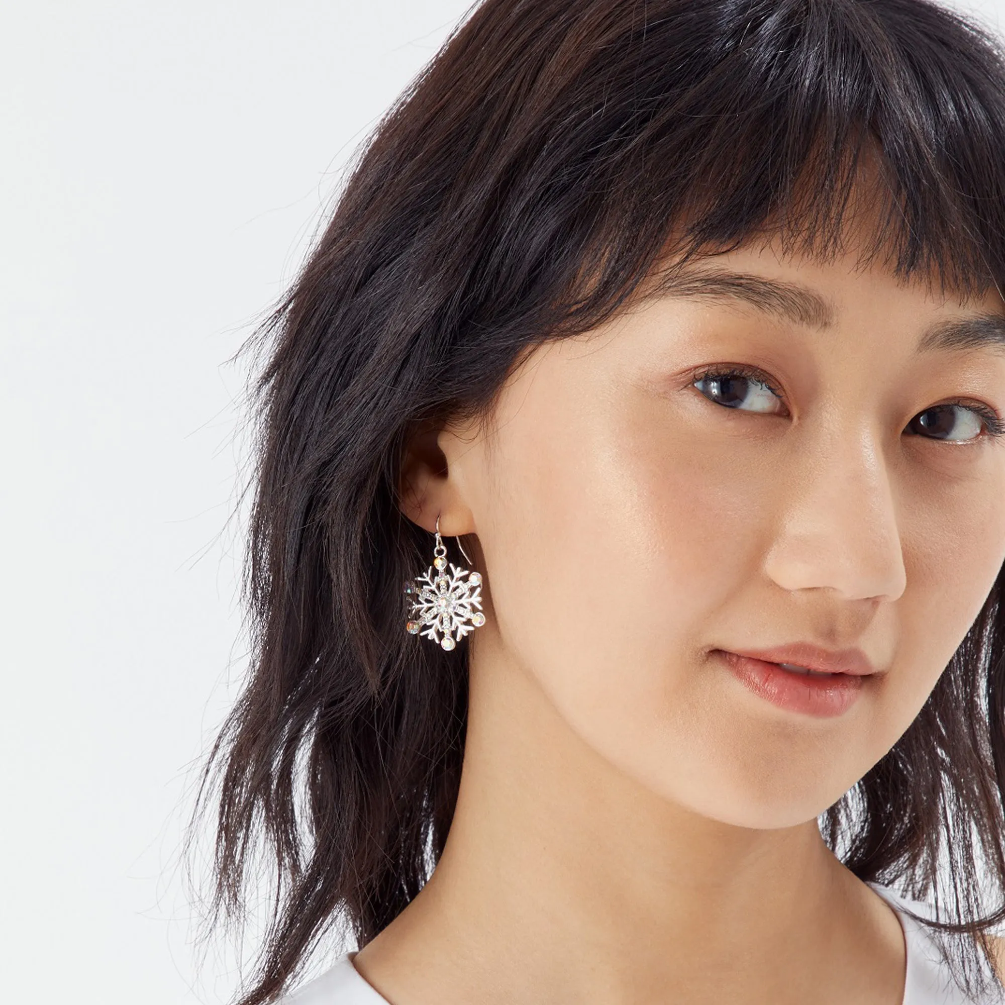 Silver Sparkle Snowflake Drop Earrings