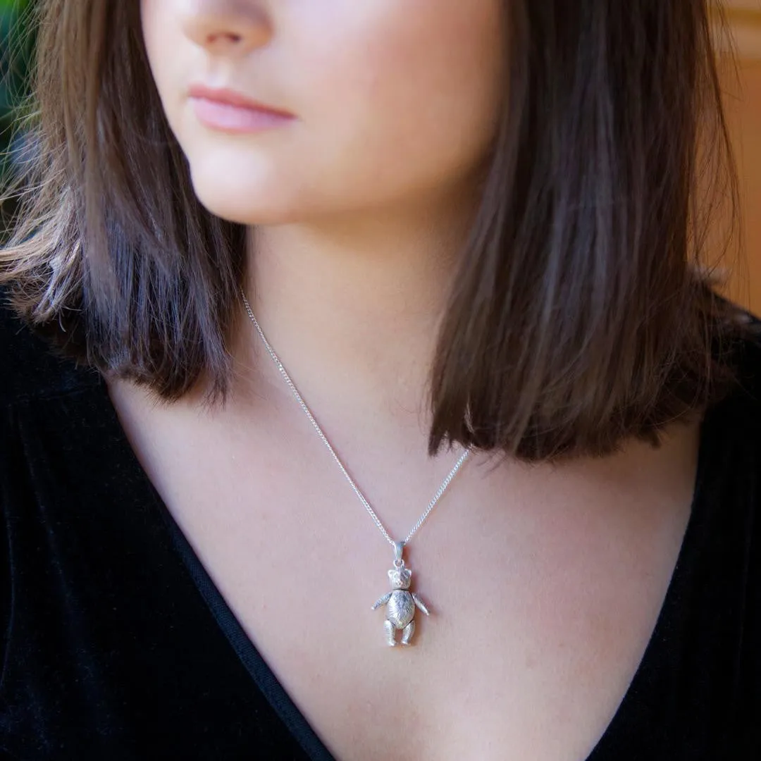 Silver Teddy Bear Necklace