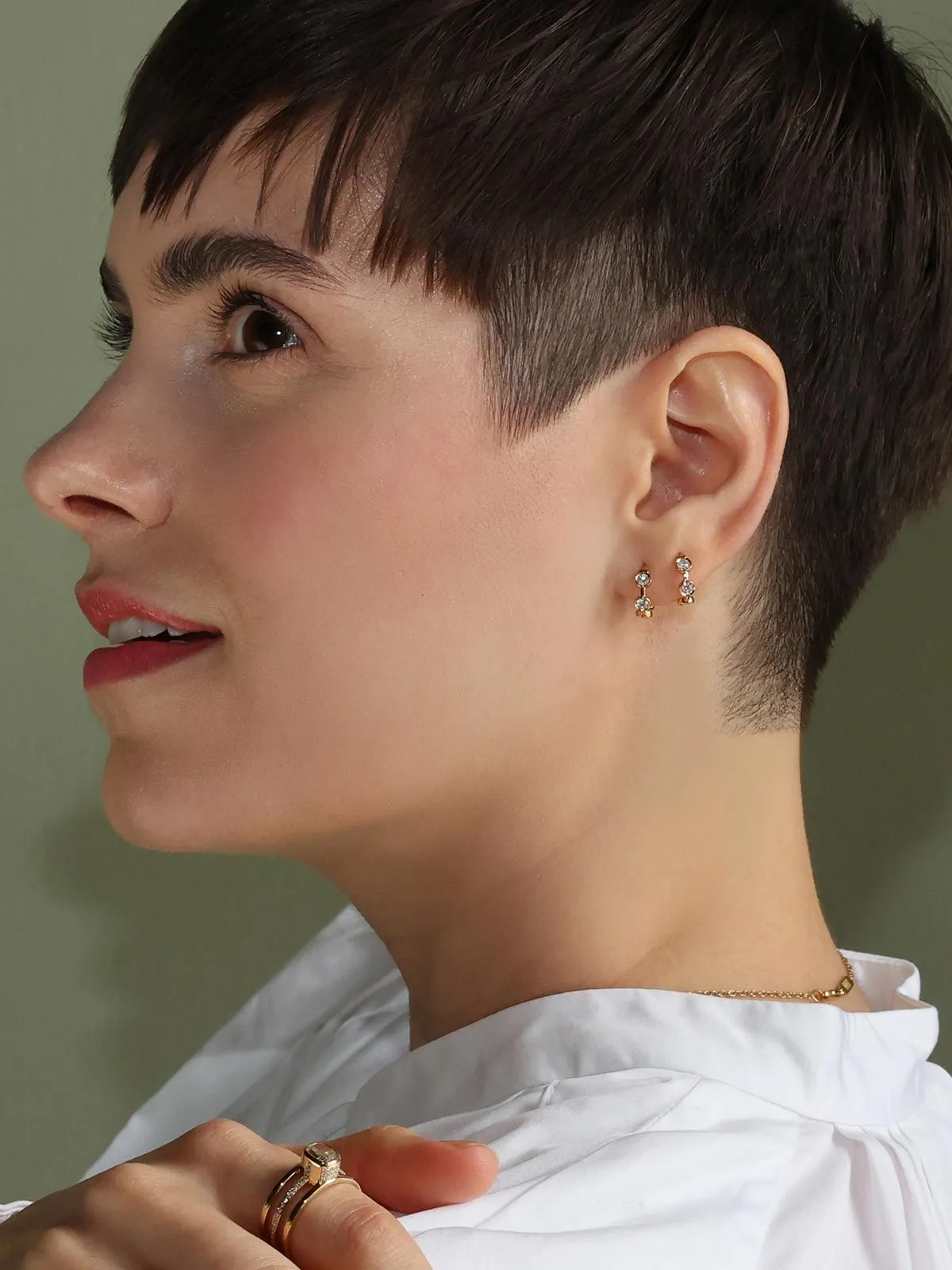 Small On The Rocks 18K Gold Hoops w. Diamonds