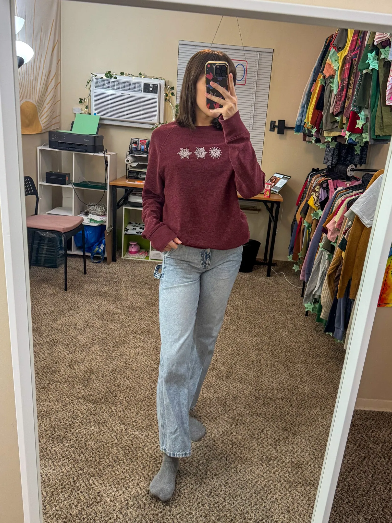 Snowflake Maroon Thermal Long Sleeve M