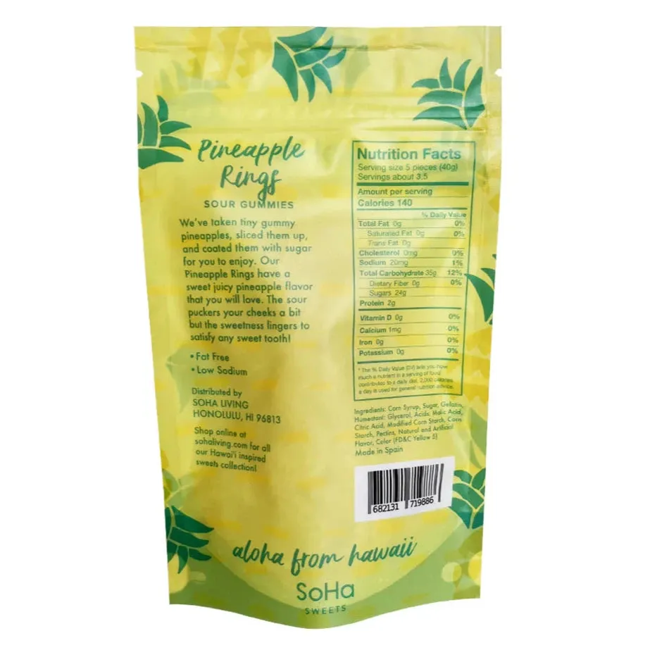 SoHa Sweets Sour Pineapple Rings Gummies- 5 oz.