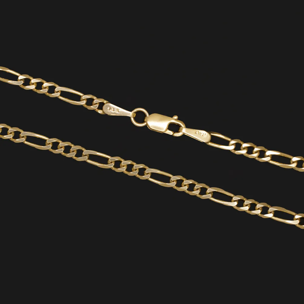 SOLID 14K YELLOW GOLD FIGARO CHAIN 24in 3mm ITALIAN MENS LADIES CLASSIC NECKLACE
