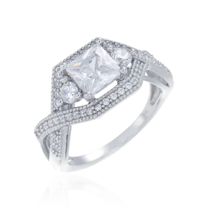 Sparkling Square Stone with Accented Setting