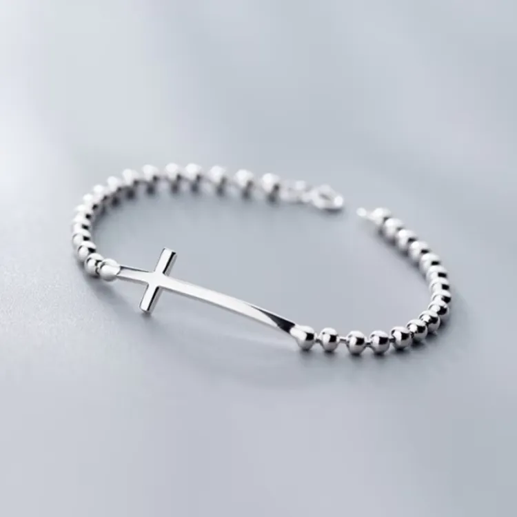 Sterling Silver Christian Cross Tiny Beads Bracelets
