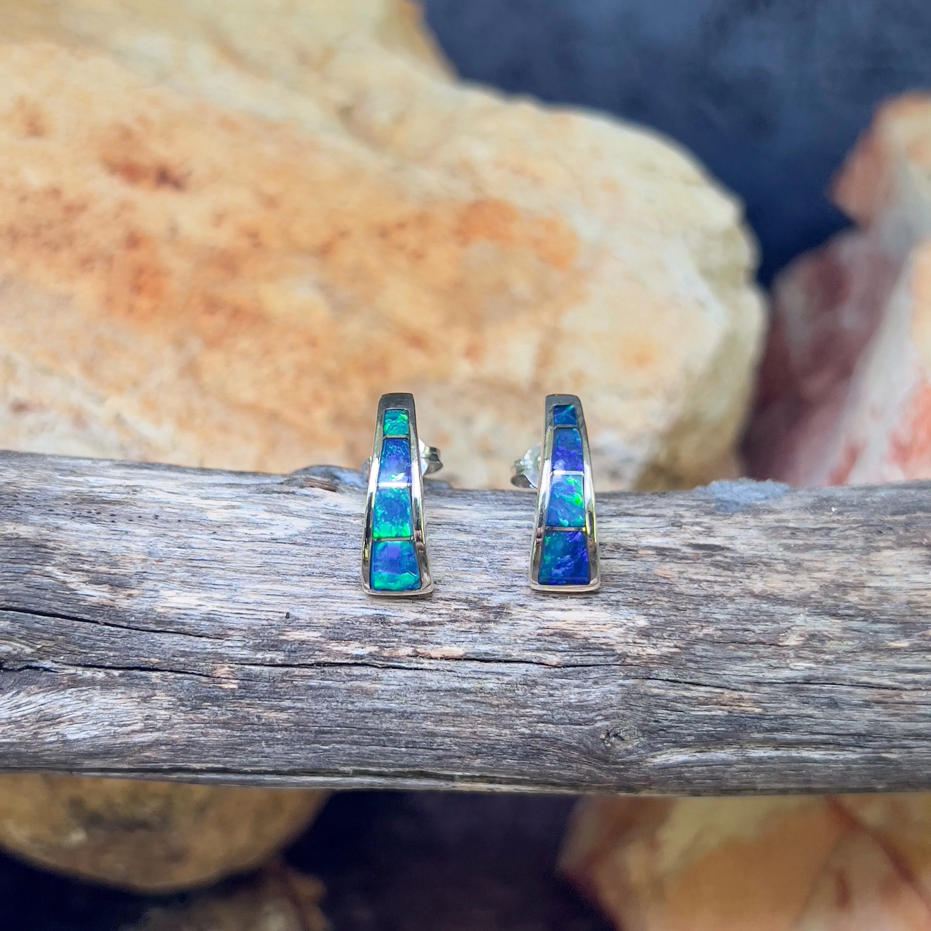 Sterling Silver Drop studs Opal inlay