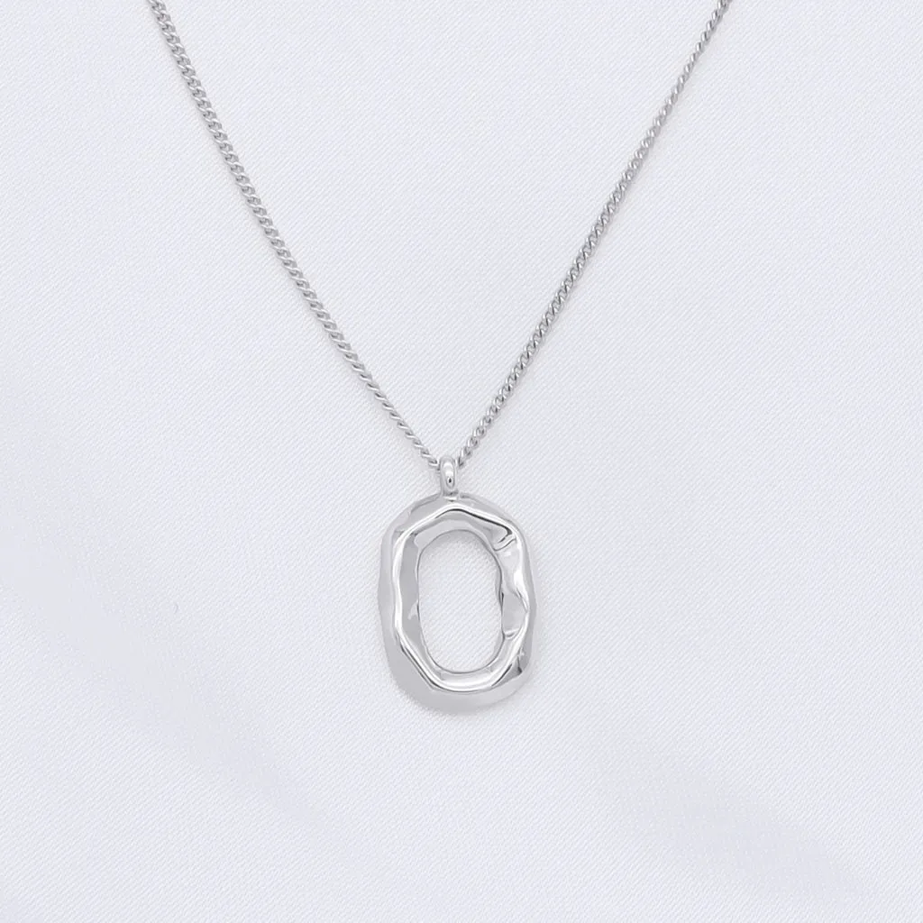 Sterling Silver Irregular Oval Necklace - Silver