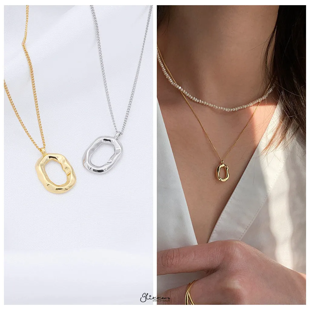 Sterling Silver Irregular Oval Necklace - Silver