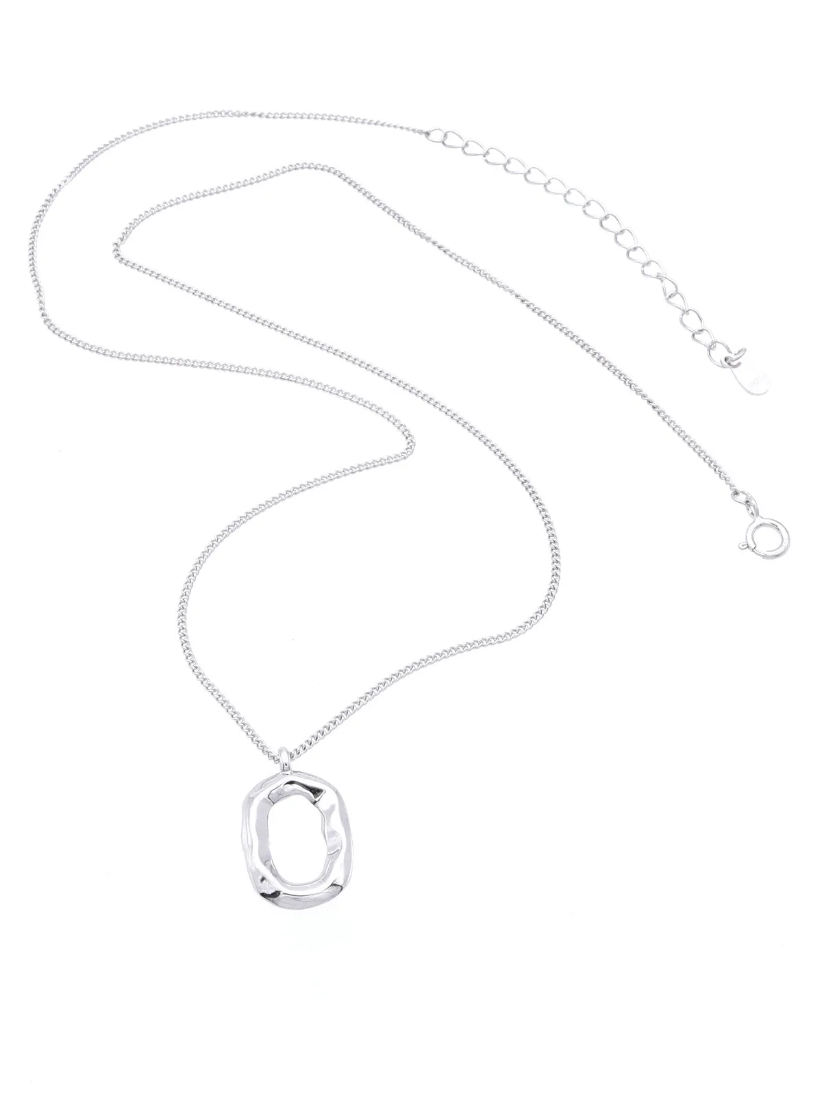 Sterling Silver Irregular Oval Necklace - Silver