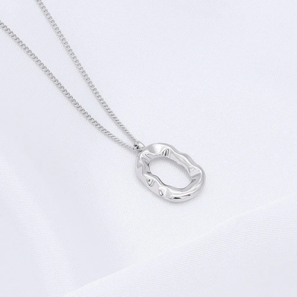Sterling Silver Irregular Oval Necklace - Silver