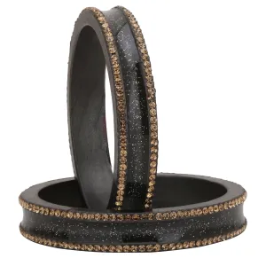 Sukriti Rajasthani Elegant Dark grey Lac Bangles for Women - Set of 2