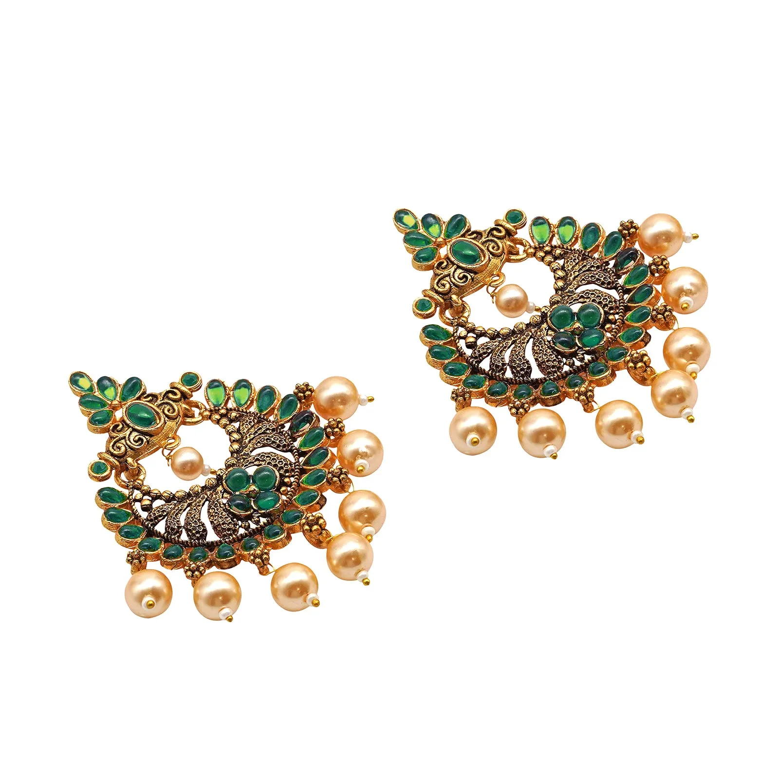 Teejh Hanseeka Dark Green Gold Enamel Earring