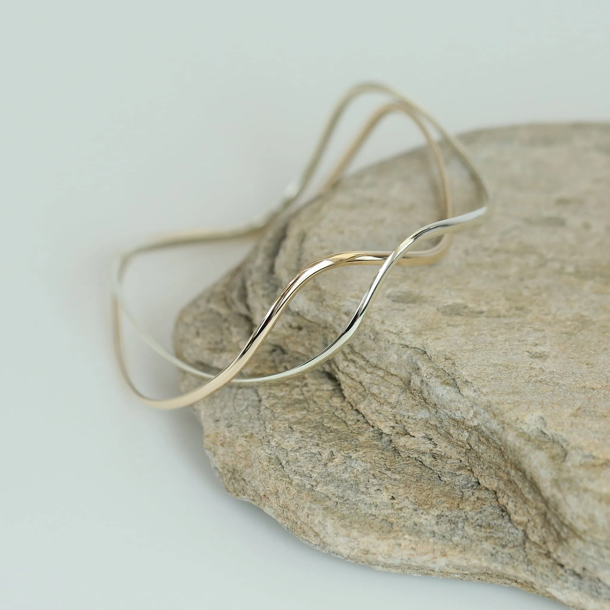 Tidal 2-part Bangle in 9ct Yellow & White Gold