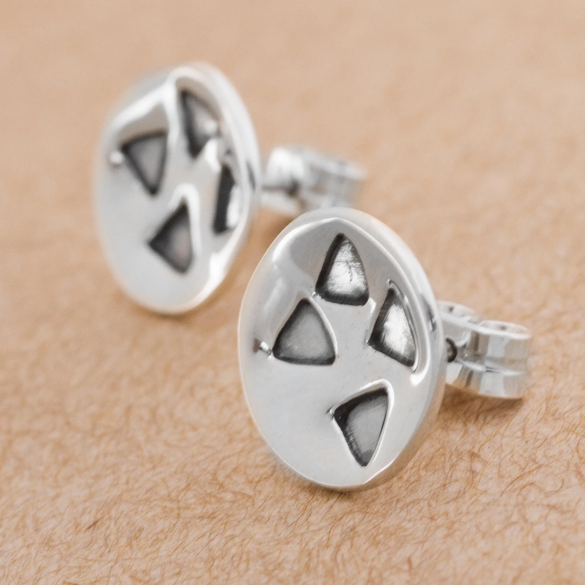Triangles on 925 Sterling Silver Button Earrings from Peru - Modern Triangles | NOVICA